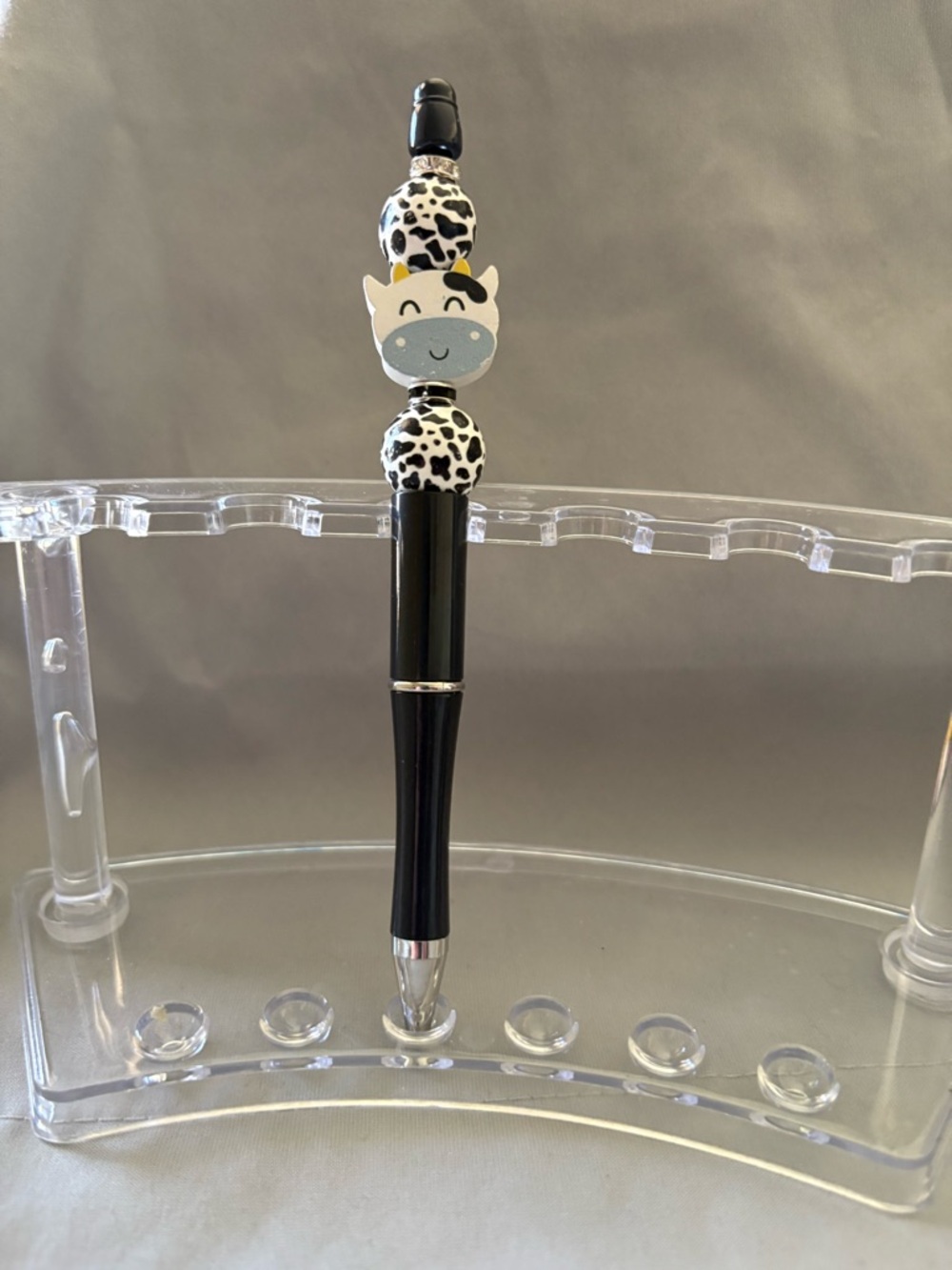 Black Cow Beaded Ballpoint Pen - Charming Cow Design